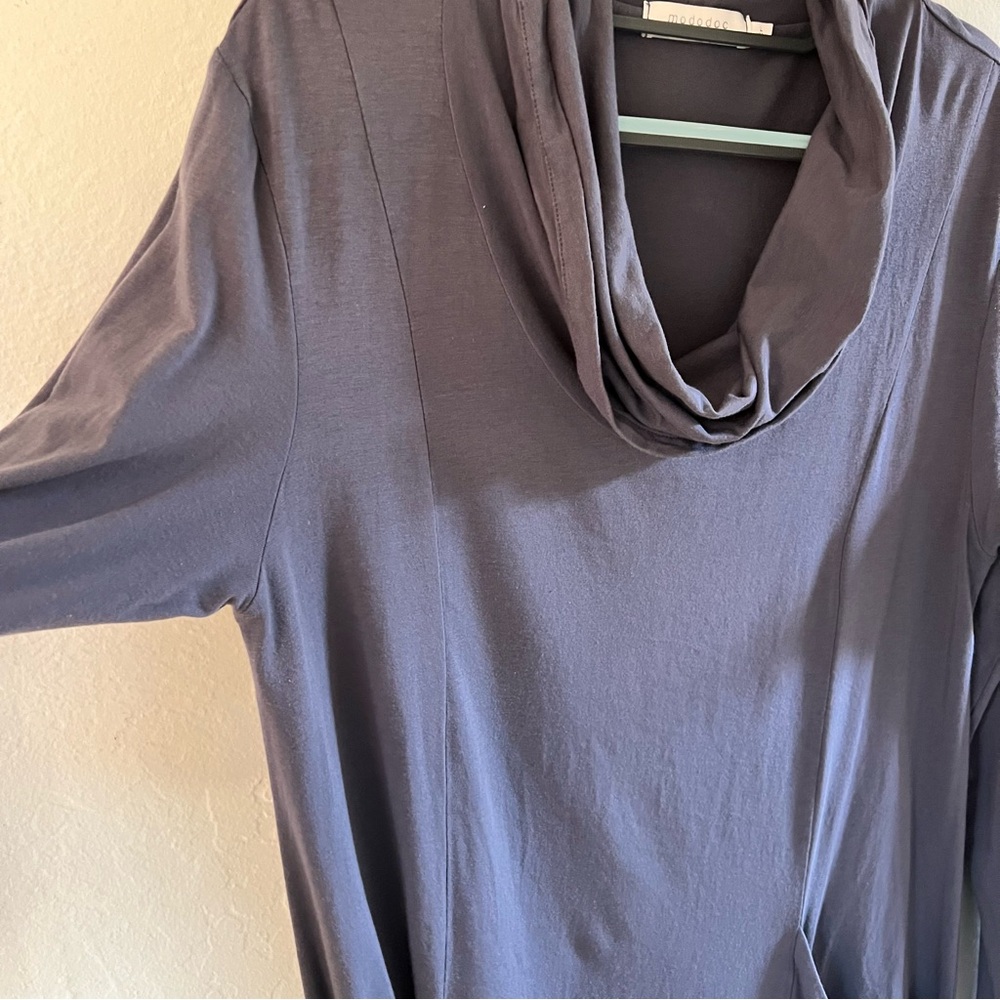 Mododoc Los Angeles Cotton Knit Charcoal Gray Cowl Neck Dress Elegant Flare